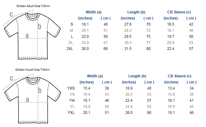Gildan T-Shirt Size Chart